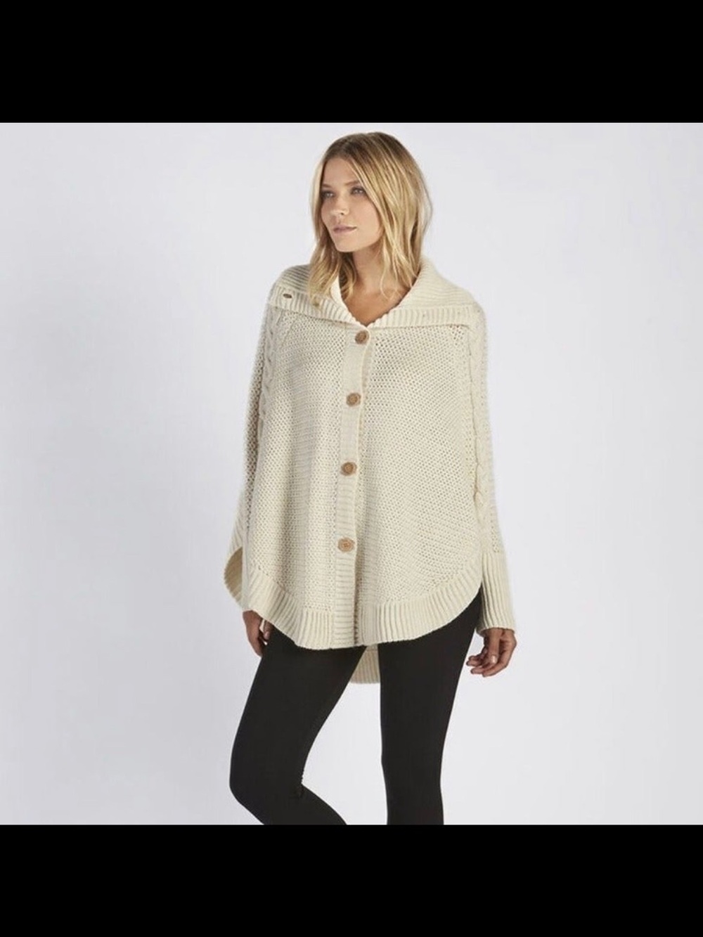 UGG Maribeth Cream Cable-Knit Button Front Poncho Sweater LN